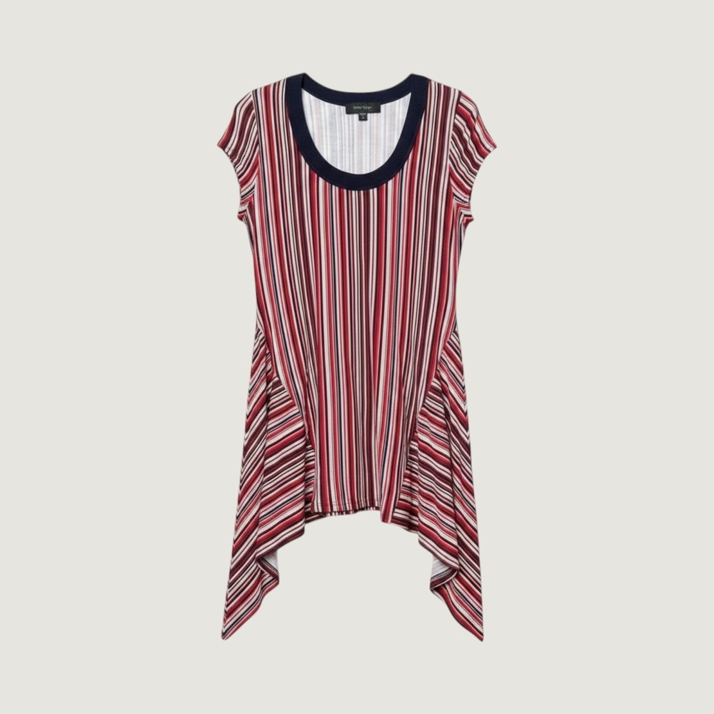 Karen Kane Americana Boardwalk Top Red White Blue Striped‎ Sharkbite Hem Small